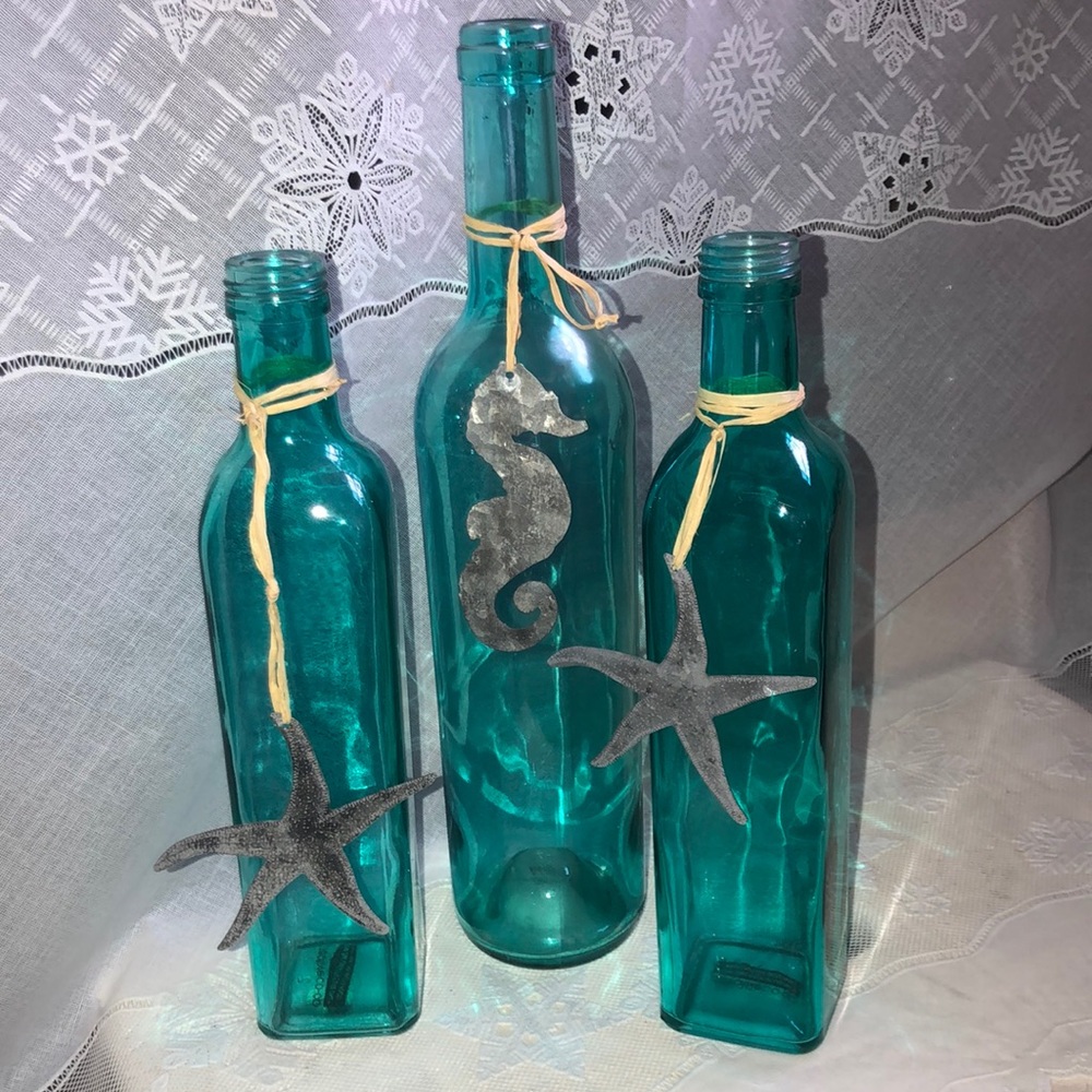 Creativeco-op Blue glass decorative bottles